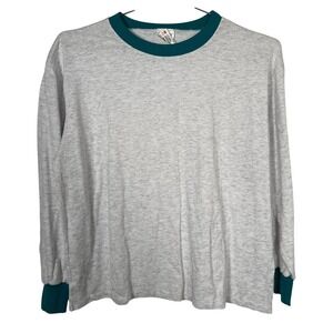 Vintage Long Sleeve Watson's Grey Teal Ringer T-Shirt Made in Canada Large